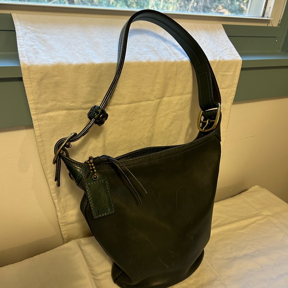 COACH Vintage Bleecker Tattersall Leather Bucket Bag Green Y2K